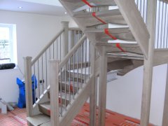 Open Tread Untreated Oak Staircase Stainless Steel Spindles