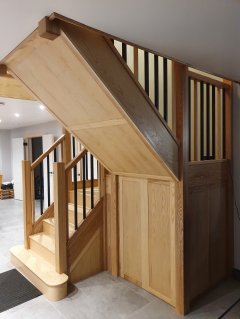 Solid Ash Staircase Bullnose under stair cupboard Ash Spindles