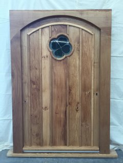 wooden solid oak curved door stained glass double glazed unit viewing panel