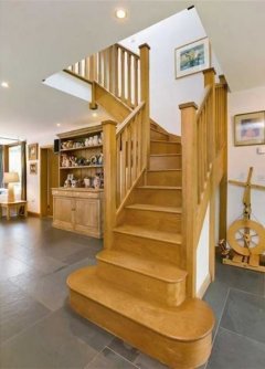 Oak wooden staircase bullnose step