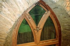 pitched pine Gothic arched window opening casements